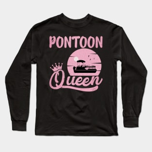 Pontoon Queen Vintage Funny Pontoon Boat Lover Girls Long Sleeve T-Shirt